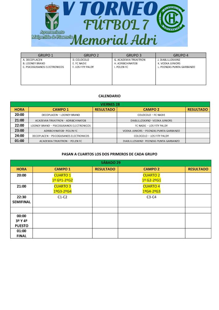 Imagen HORARIOS TORNEO FUTBOL 7 