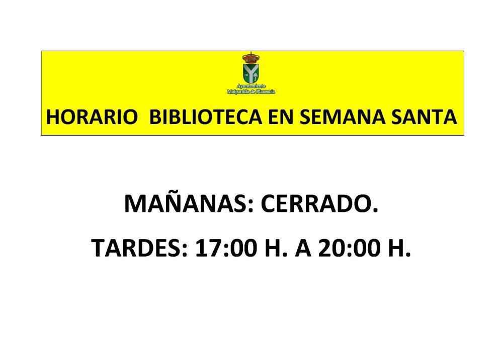 Imagen Horario Biblioteca Semana Santa