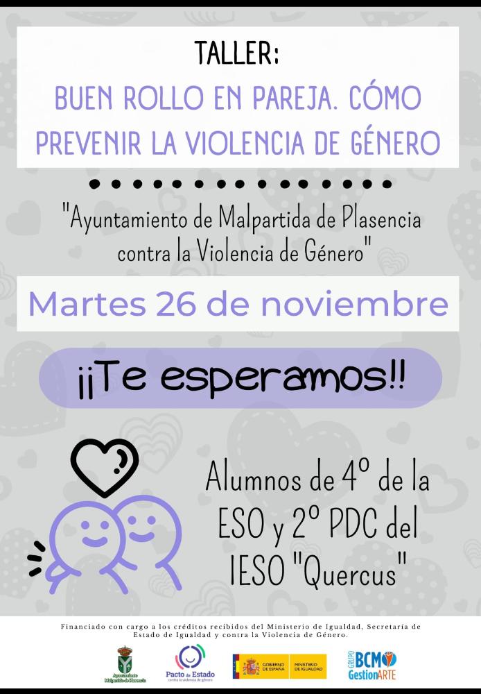 Imagen TALLER: BUEN ROLLO EN PAREJA. CÓMO PREVENIR LA VIOLENCIA DE GÉNERO.