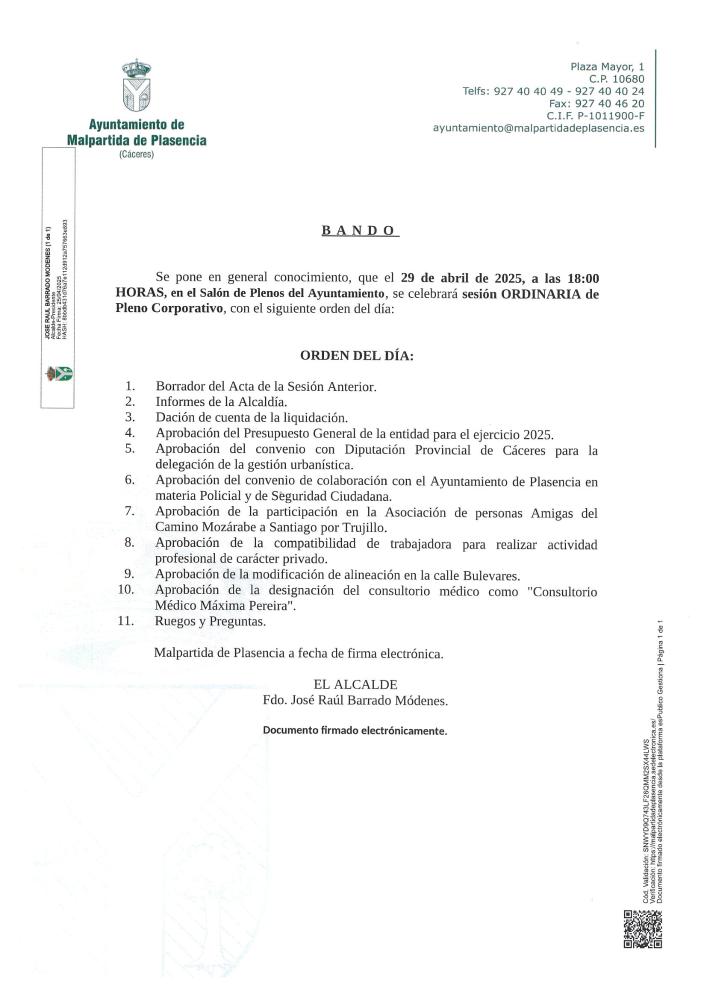 Imagen CELEBRACIÓN SESIÓN ORDINARIO DE PLENO CORPORATIVO EL DIA 29 DE ABRIL