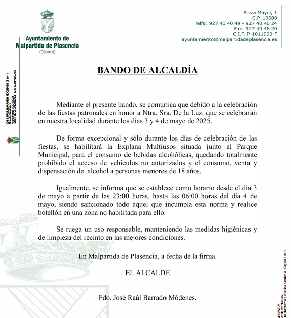 Imagen BANDO DE ALCALDÍA