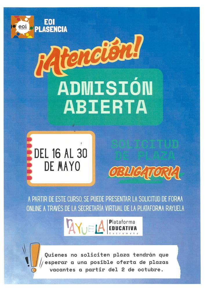 Imagen PLAZO DE ADMISIÓN DE ESCUELA OFICIAL DE IDIOMAS ABIERTO