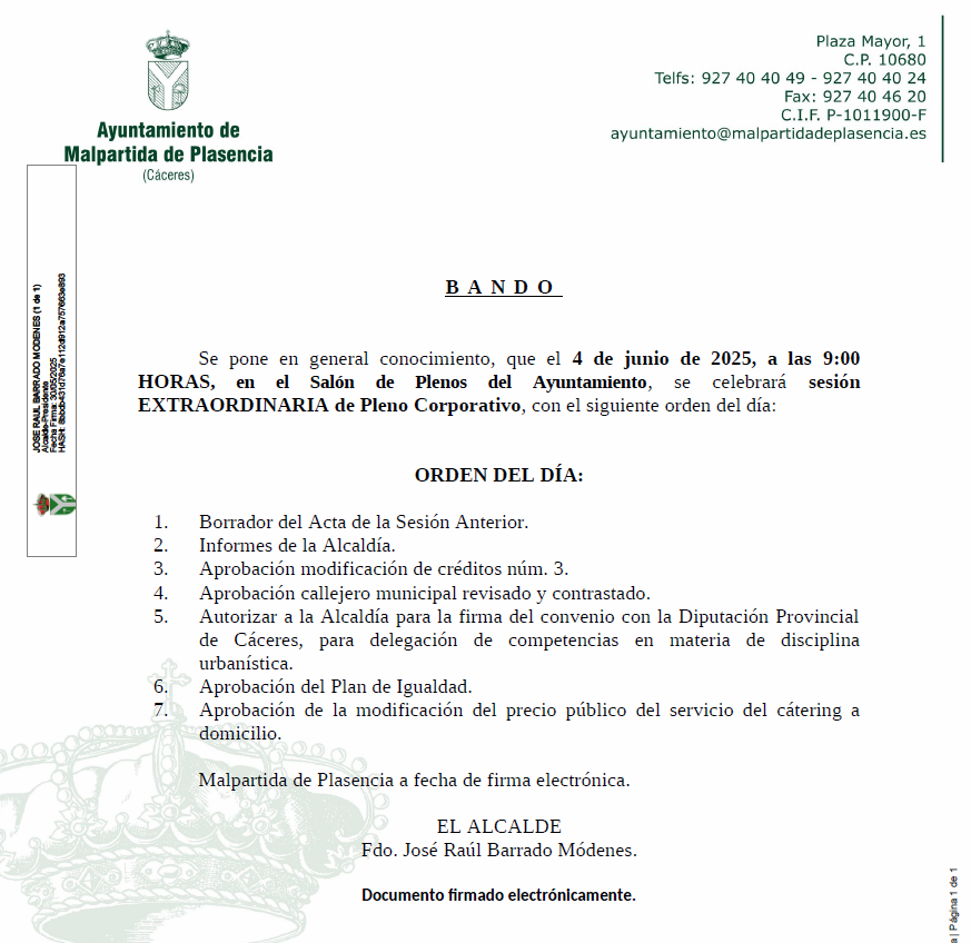 Imagen CELEBRACIÓN SESIÓN EXTRAORDINARIA DE PLENO CORPORATIVO EL DIA 04 DE JUNIO