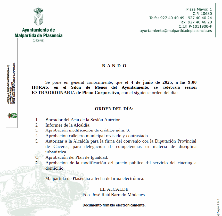 Imagen CELEBRACIÓN SESIÓN EXTRAORDINARIA DE PLENO CORPORATIVO EL DIA 04 DE JUNIO