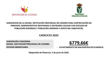 Imagen Plan para la contratación de personal administrativo destinado a entidades locales municipales con núcleos de población dispersos y población inferior a veinte mil habitantes de la provincia de Cáceres, ejercicio 2025.
