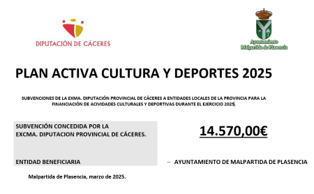 Imagen SUBVENCIONES DE LA EXMA. DIPUTACIÓN PROVINCIAL DE CÁCERES A ENTIDADES LOCALES DE LA PROVINCIA PARA LA FINANCIACIÓN DE ACIVIDADES CULTURALES Y DEPORTIVAS DURANTE EL EJERCICIO 2025.