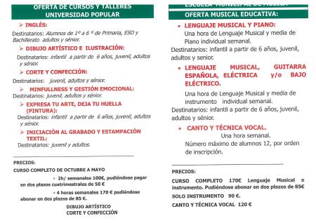 Imagen UNIVERSIDAD POPULAR CHINATA Y ESCUELA DE MUSICA OFERTA CURSOS Y TALLERES 2025/2026