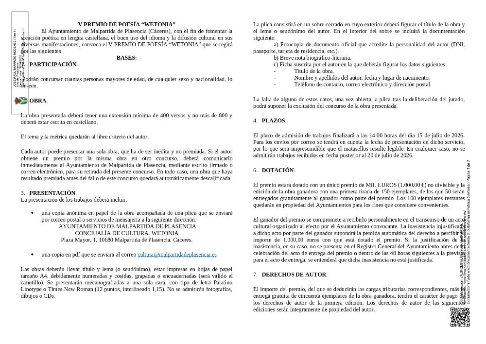 Imagen Bases V premio de poesía 